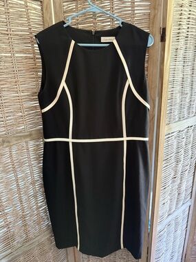 Calvin Klein Black Midi Dress with Cream Trim